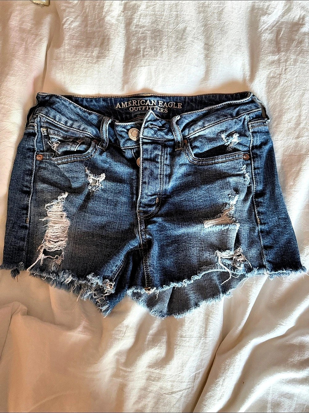 American Eagle Outfitters Denim Shorts Distressed in Blue size 2